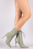 Qupid Vegan Suede Lace Up Pointy Toe Booties