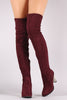 Qupid Suede Chunky Metallic Heeled Over-The-Knee Boots