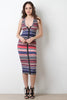 Stretchy Striped Decor Button Midi Dress